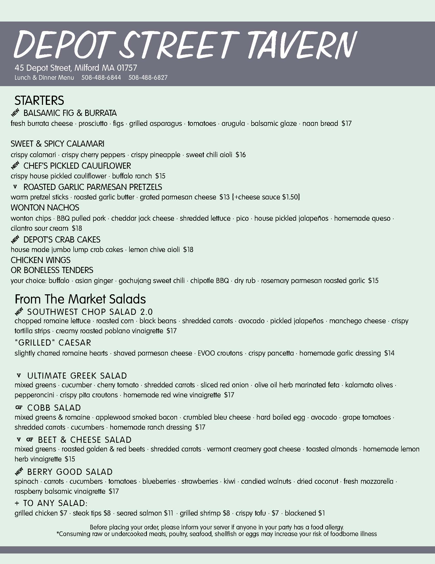 Lunch & Dinner Menu - Depot Street Tavern